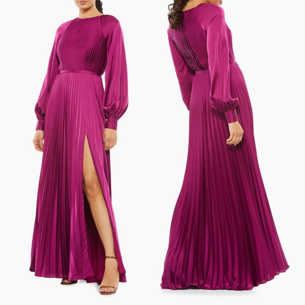 Ieena for Mac Duggal Magenta Pleated Maxi Dress